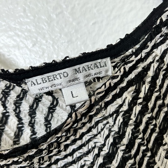 ALBERTO MAKALI BLACK WHITE PRINT LARGE STRETCHY WOMEN BLOUSE TOP - Picture 5 of 6